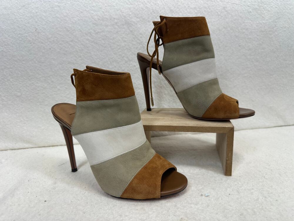 Aquazzura Suede Colorblock Heeled Sandals Size 38 Italian Eurocentric Preppy
